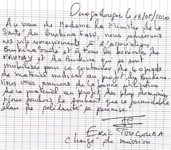 Message du chargé de mission auprès de la Ministre de la Santé.