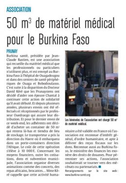 Article paru dans l'Union du lundi 02 mars 2020 raltant l'envoi de matériel médical au Burkina Faso.