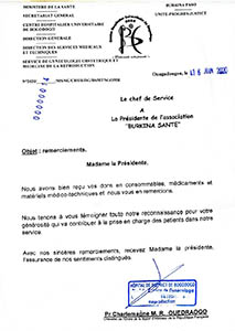 Lettre remerciement du Pr Charlemagne M.R. OUEDRAOGO