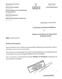 Lettre remerciement du Pr Adama SANOU